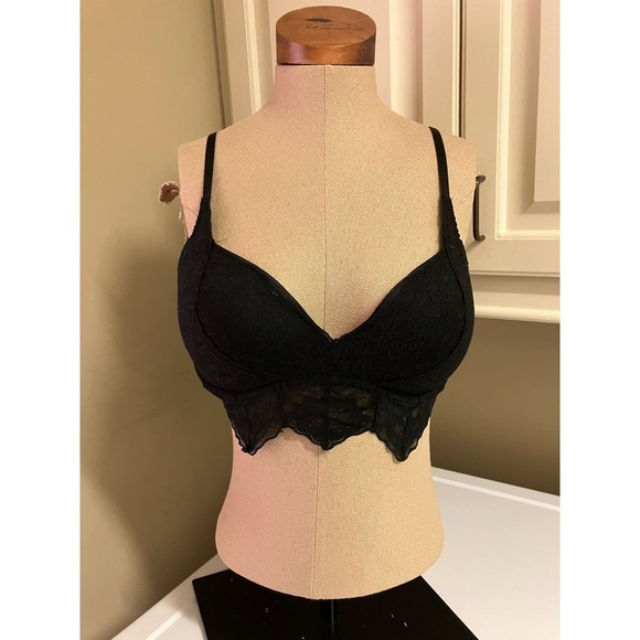 PINK by Victoria’s Secret Black Lace Bralette size L Lacy Padded  Underwire - Picture 1 of 9